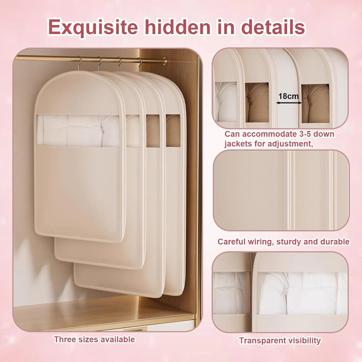2025 New Space Saving Hanging Garment Bag with Self Compression Zipper, Dust Cover Clothes Bags for Home (Pink, L)