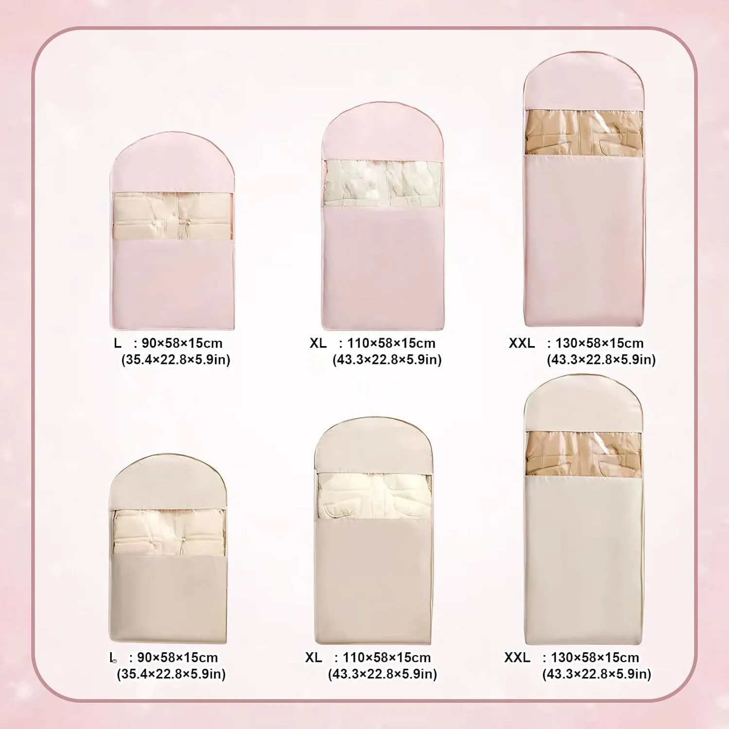 2025 New Space Saving Hanging Garment Bag with Self Compression Zipper, Dust Cover Clothes Bags for Home (Pink, L)