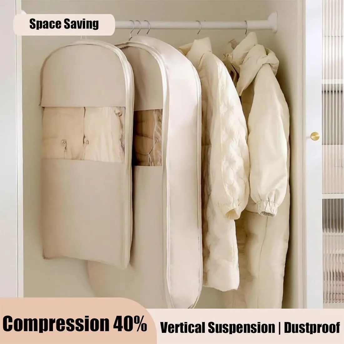2025 Space Saving Hanging Garment Bag with Self Compression Zipper Closet & Travel Clothes Organizer for Suits, Dresses, Coats  Waterproof, Dustproof, Foldable (Pink, M L)
