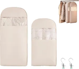 2025 Space Saving Hanging Garment Bag with Self Compression Zipper Closet & Travel Clothes Organizer for Suits, Dresses, Coats  Waterproof, Dustproof, Foldable (Pink, M L)