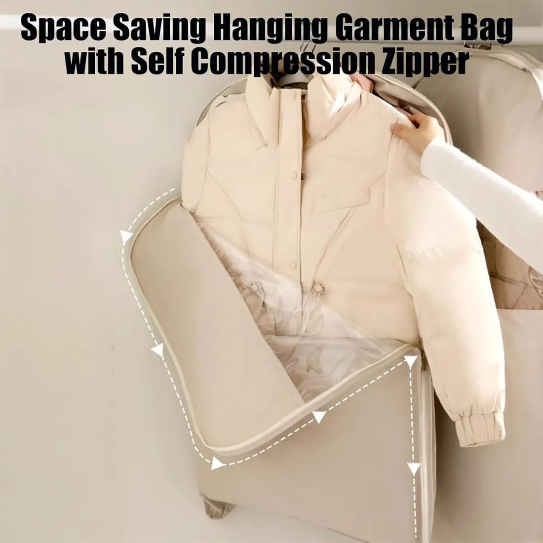 2025 Space Saving Hanging Garment Bag with Self Compression Zipper Closet & Travel Clothes Organizer for Suits, Dresses, Coats  Waterproof, Dustproof, Foldable (Pink, M L)