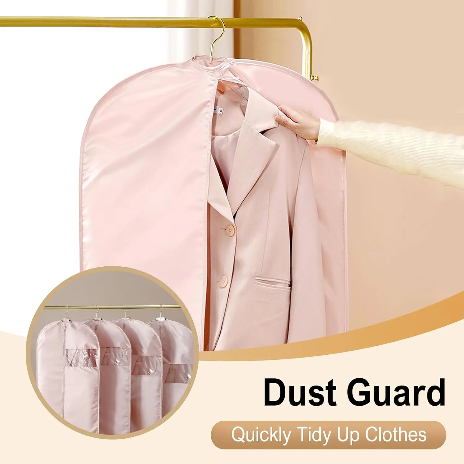 2025 Space Saving Hanging Garment Bag with Self Compression Zipper, Garment Bags for Hanging Clothes, Travel Dust Cover Clothes Bags for Down Coat Suit Closet Storage (Pink, Large)