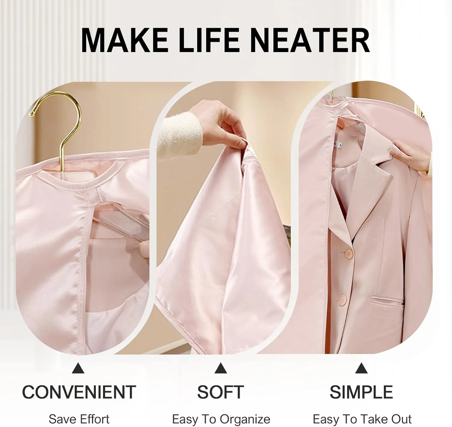 2025 Space Saving Hanging Garment Bag with Self Compression Zipper, Garment Bags for Hanging Clothes, Travel Dust Cover Clothes Bags for Down Coat Suit Closet Storage (Pink, Large)