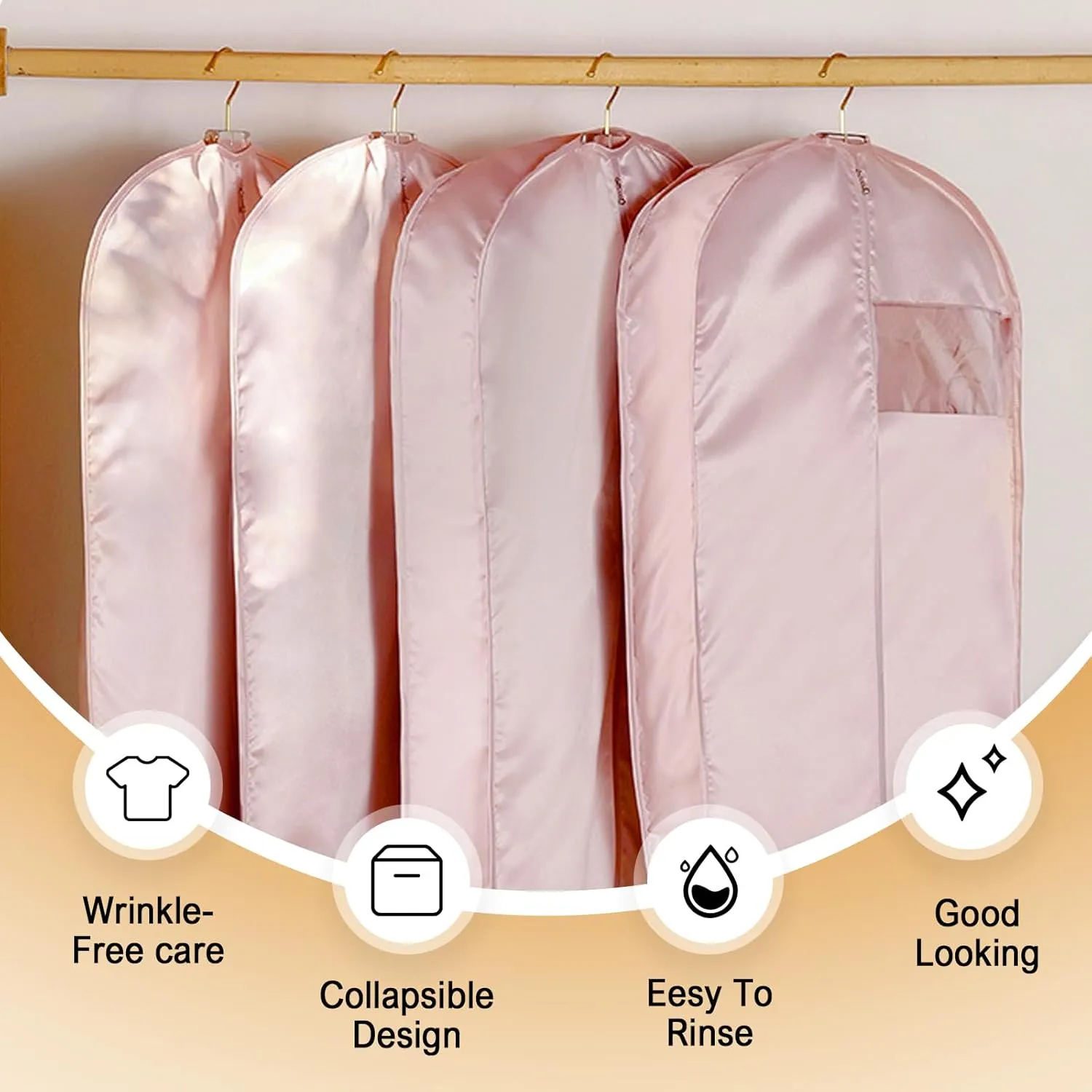 2025 Space Saving Hanging Garment Bag with Self Compression Zipper, Garment Bags for Hanging Clothes, Travel Dust Cover Clothes Bags for Down Coat Suit Closet Storage (Pink, Large)