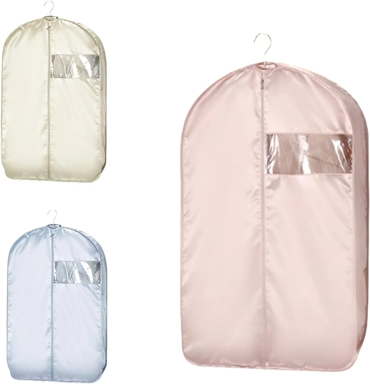 2025 Space Saving Hanging Garment Bag with Self Compression Zipper, Garment Bags for Hanging Clothes, Travel Dust Cover Clothes Bags for Down Coat Suit Closet Storage (Pink, Large)