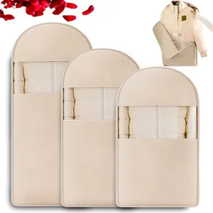 2025 Ultra Space Saving Self Compression Hanging Organizer, Space Saving Garment Bag with Storage Self Compression Zipper Bag for Coats, Hanging Bags, Protects Clothes from Wrinkles (Beige, XL)