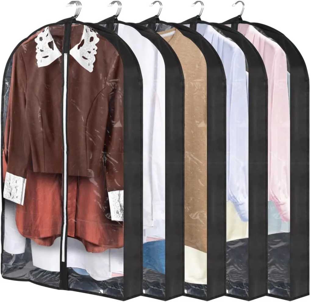 5-Pack Garment Storage Bags, 23.6 X 3.9 X 39.4, Clear Waterproof Covers for Jackets, Sweaters, and Coats