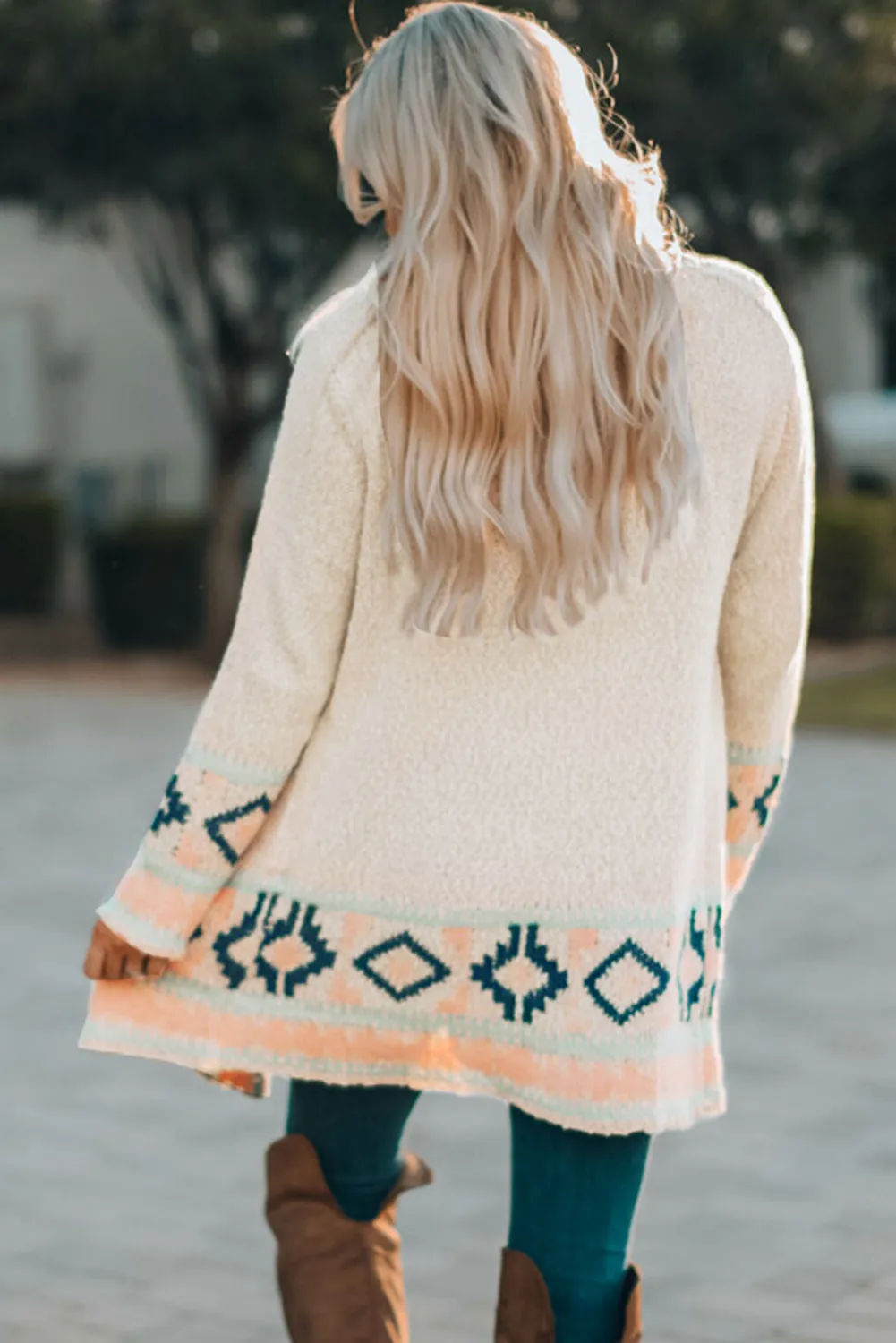 Apricot  Aztec Print Open Front Cardigan