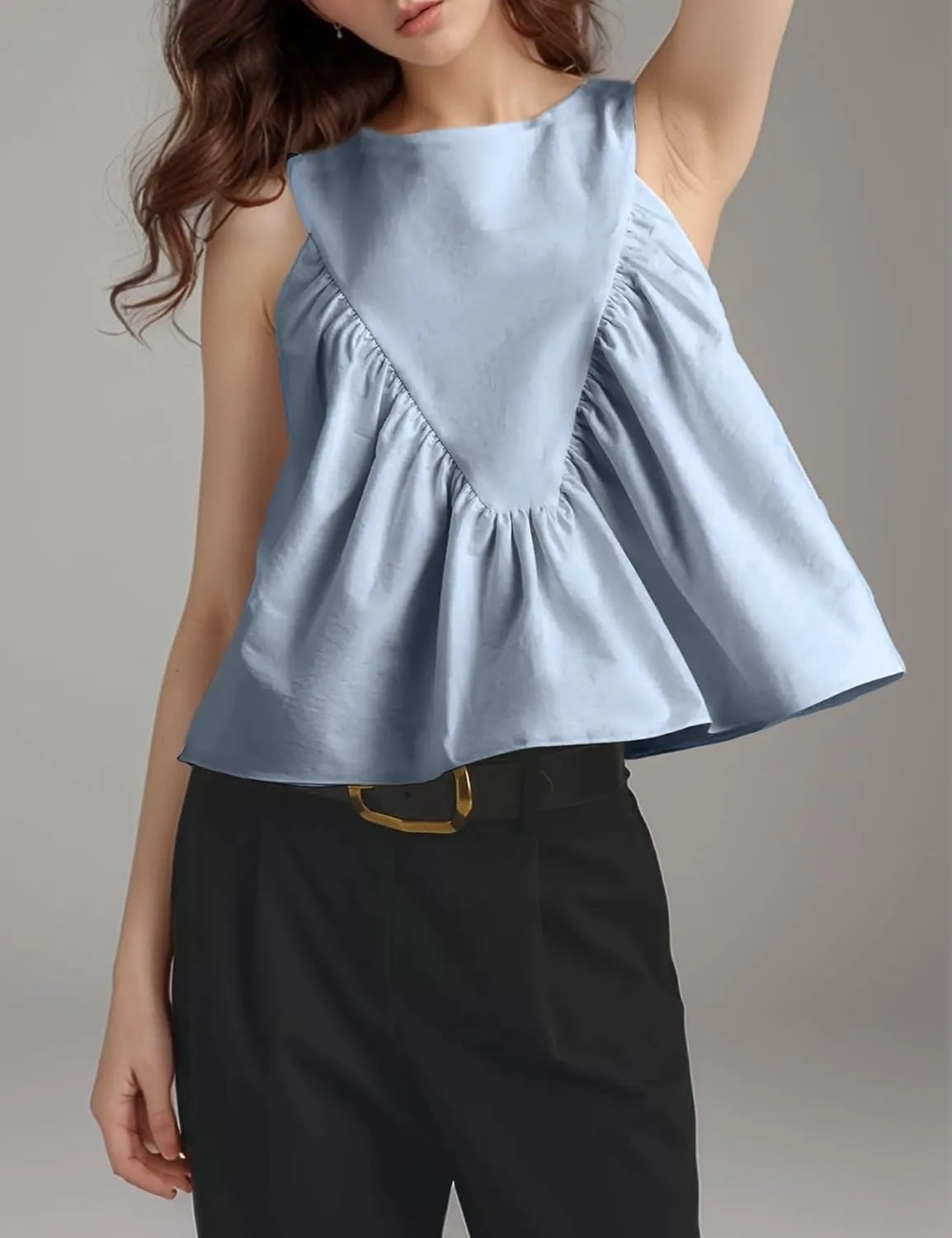 Arssm Women Peplum Babydoll Tank Tops Summer Shirred Swing Sleeveless Loose Fit Shirts Flowy Casual Tank Tops