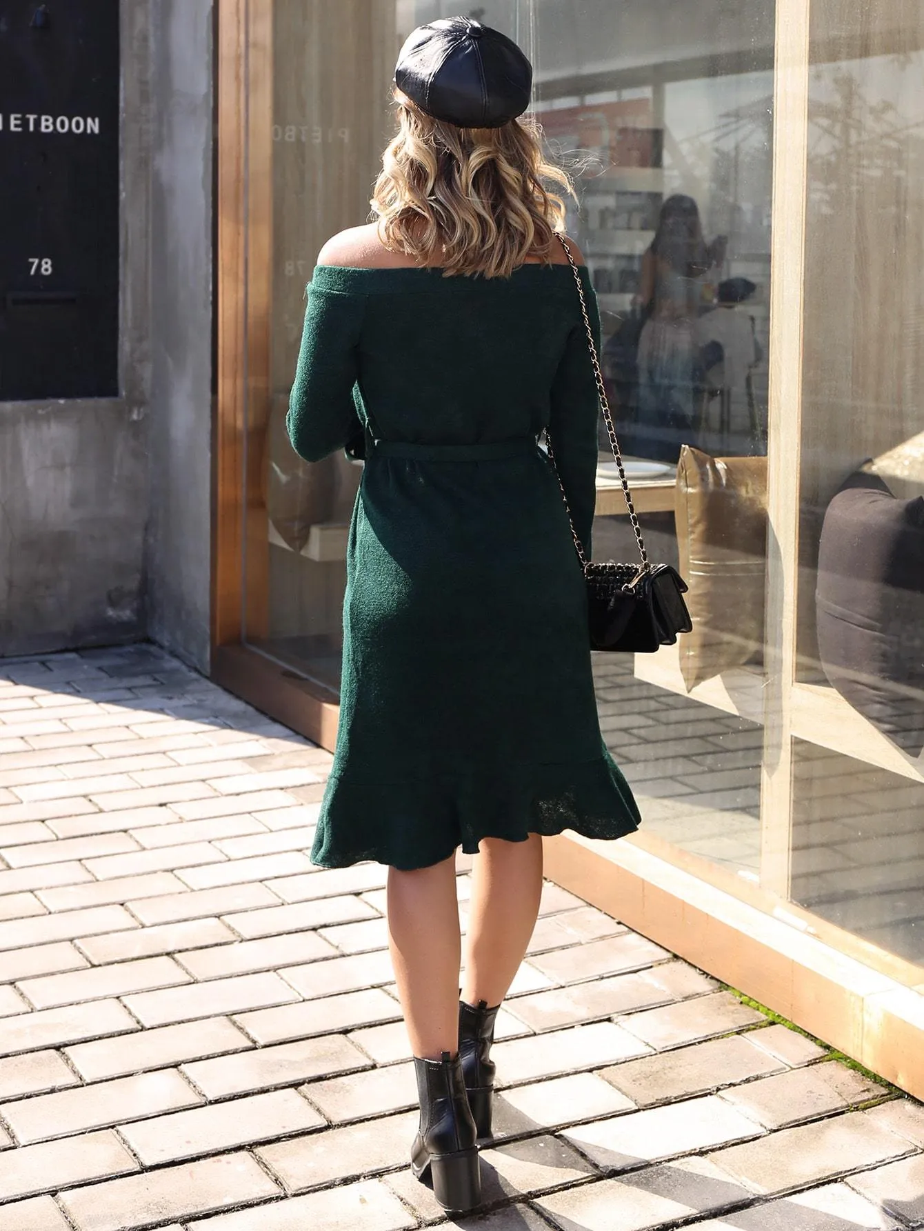 Bardot Self Tie Ruffle Hem Jumper Dress