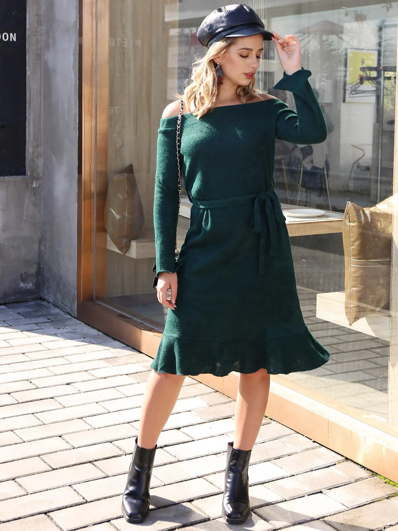 Bardot Self Tie Ruffle Hem Jumper Dress