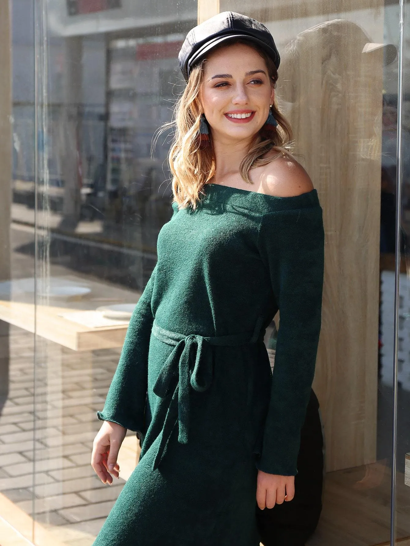 Bardot Self Tie Ruffle Hem Jumper Dress