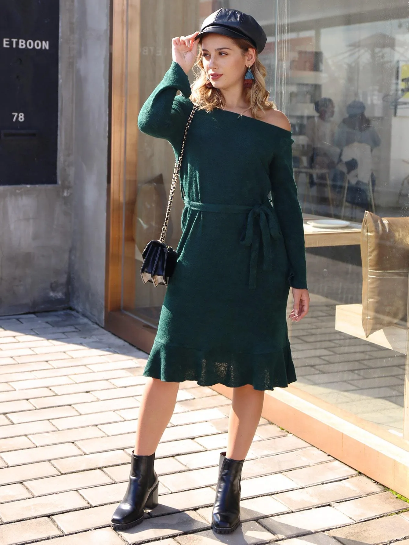 Bardot Self Tie Ruffle Hem Jumper Dress