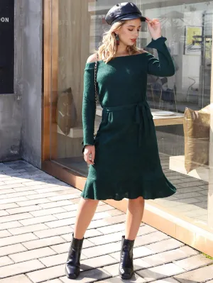 Bardot Self Tie Ruffle Hem Jumper Dress
