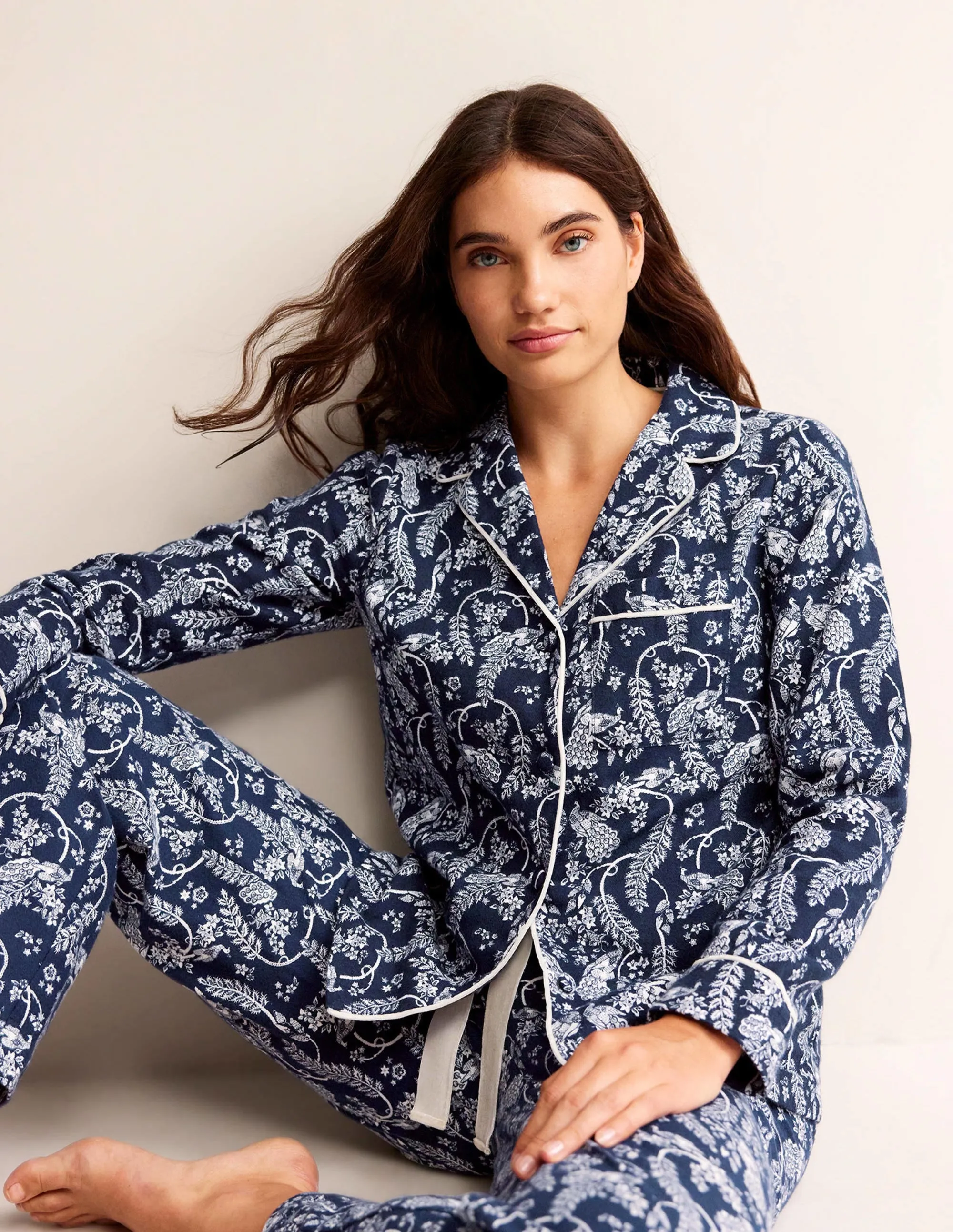 Brushed Cotton Pyjama Shirt-French Navy, Peacock