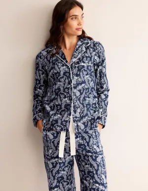 Brushed Cotton Pyjama Shirt-French Navy, Peacock