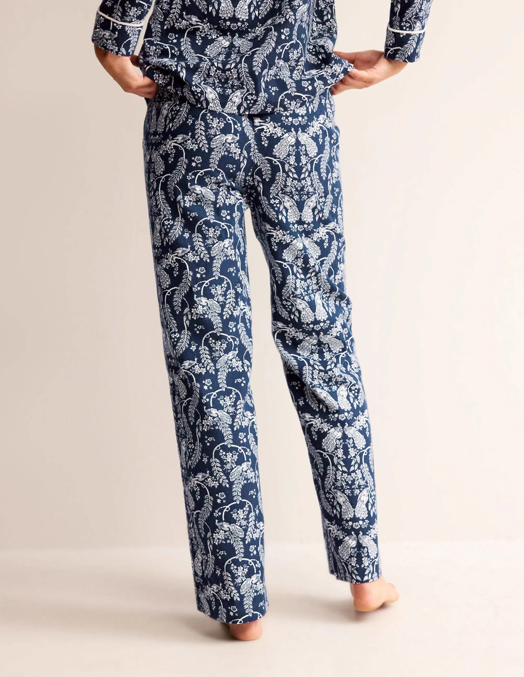 Brushed Cotton Pyjama Trousers-French Navy, Peacock