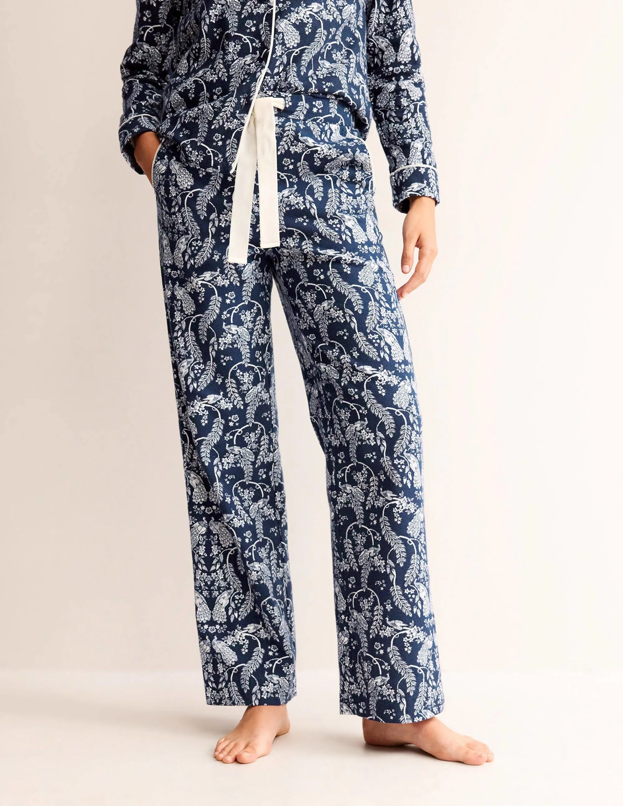 Brushed Cotton Pyjama Trousers-French Navy, Peacock