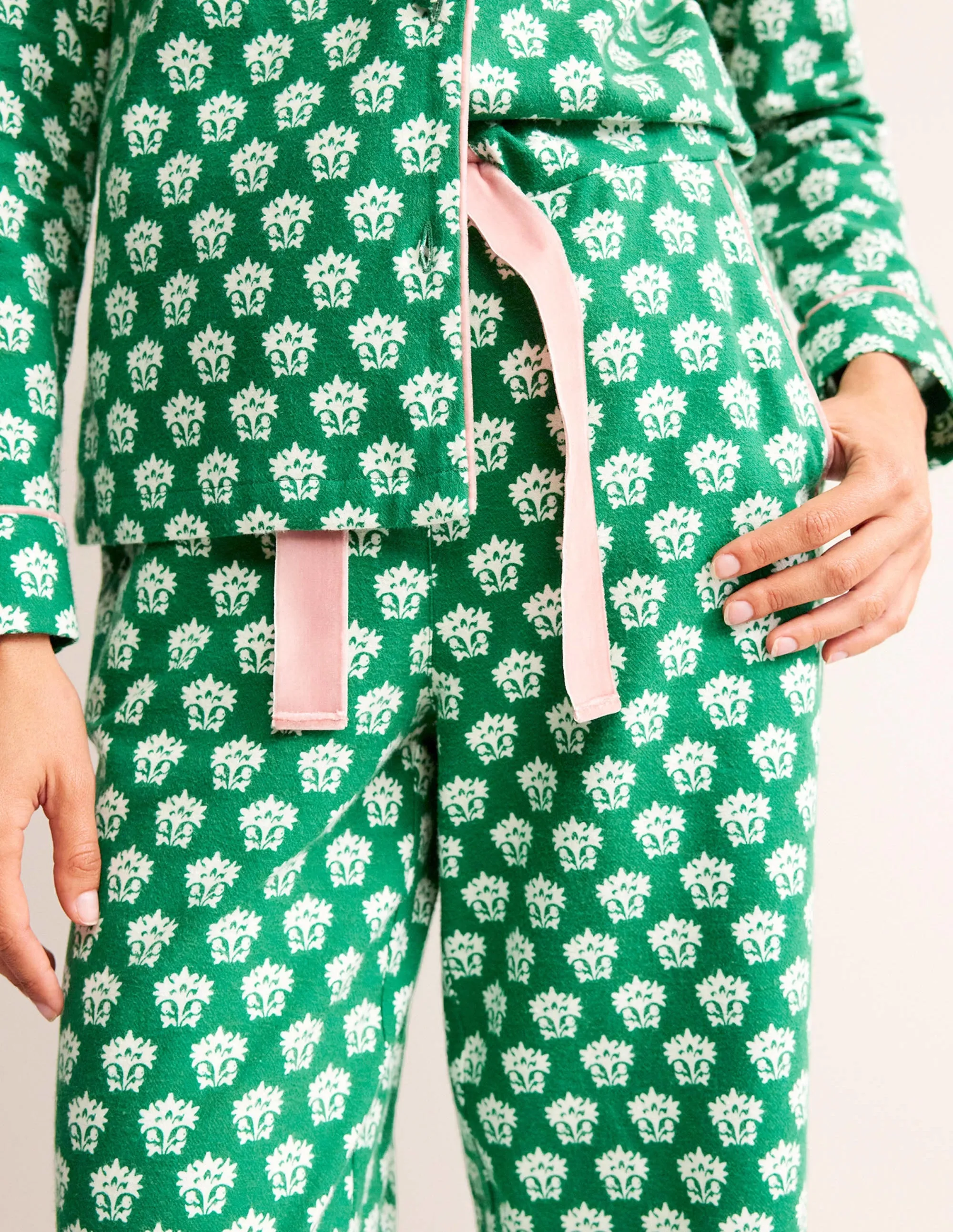 Brushed Cotton Pyjama Trousers-Veridian Green, Lily