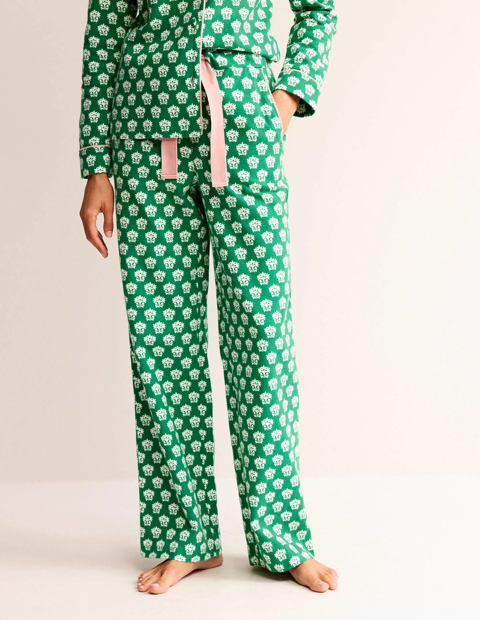 Brushed Cotton Pyjama Trousers-Veridian Green, Lily
