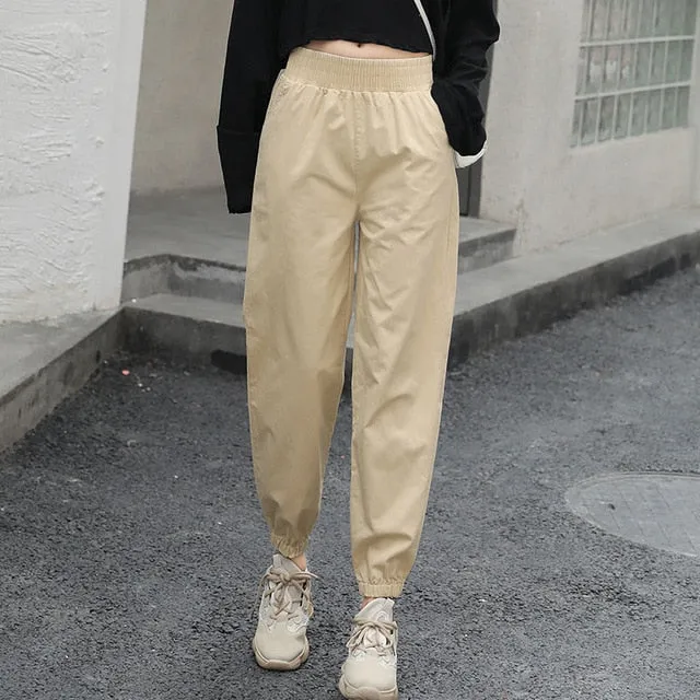 Casual Cotton Elastic Cargo Pants
