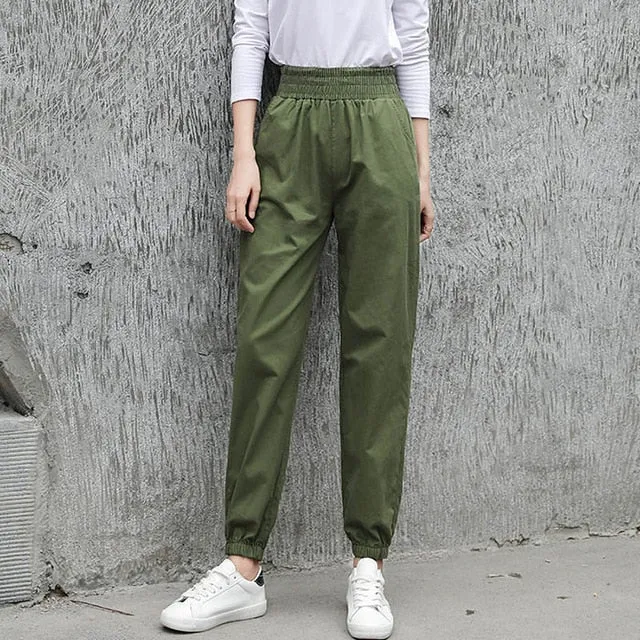 Casual Cotton Elastic Cargo Pants