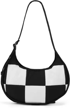Checkered Crossbody Crescent Bag Medium Shoulder Hobo Cloud Bag Structured Casual Travel with Checkerboard Quilting