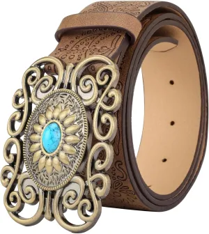 CHIC DIARY Women Western Leather Blet Cowgirl Country Belt Vintage Waist Belt for Jeans
