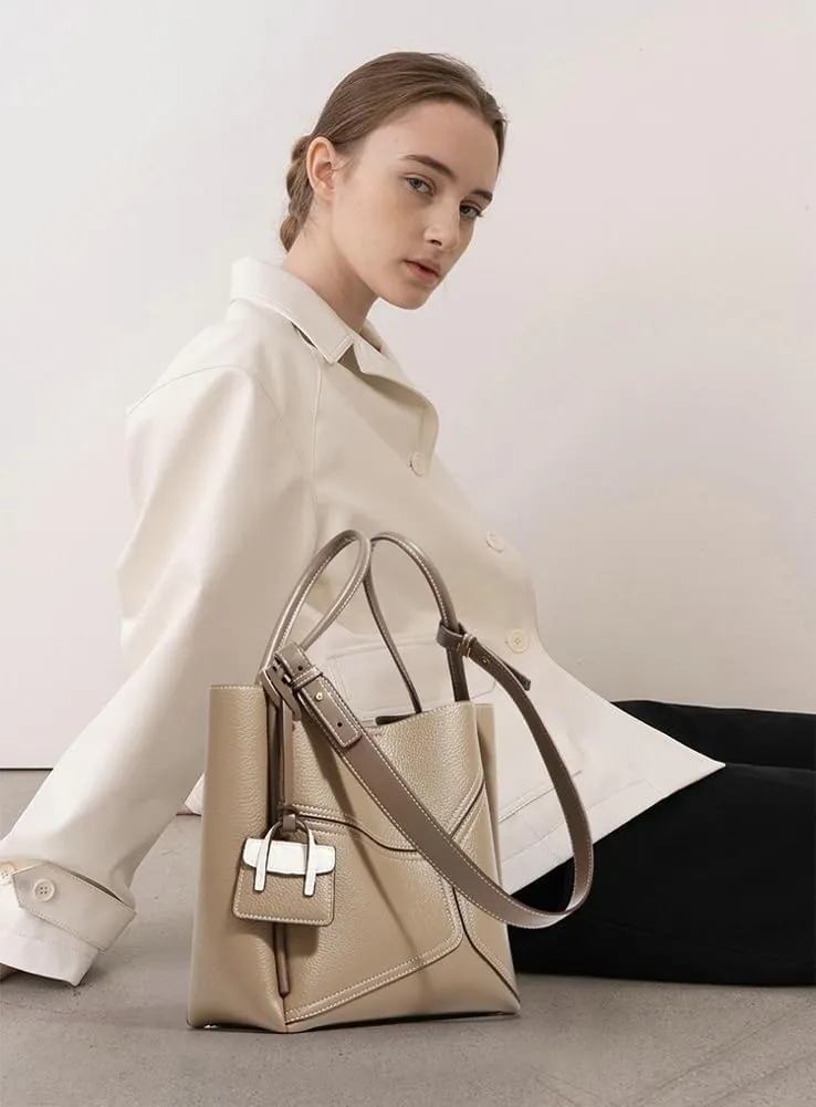 Chic Genuine Leather Shoulder Crossbody Bag for Women Small Tote Purse Bucket Top Handle Handbags Satchels 2pcs