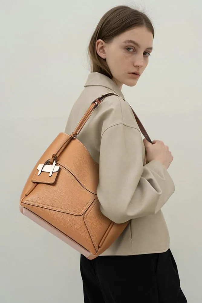 Chic Genuine Leather Shoulder Crossbody Bag for Women Small Tote Purse Bucket Top Handle Handbags Satchels 2pcs