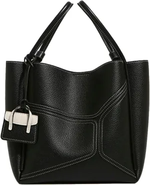 Chic Genuine Leather Shoulder Crossbody Bag for Women Small Tote Purse Bucket Top Handle Handbags Satchels 2pcs