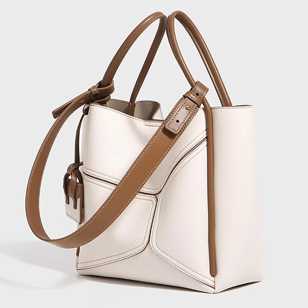 Chic Genuine Leather Shoulder Crossbody Bag for Women Small Tote Purse Bucket Top Handle Handbags Satchels 2pcs