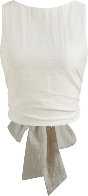 CIDER Shirts for Women Linen Blend Boat Neck Knotted Backless Sleeveless Summer Crop Tank Top Blouse