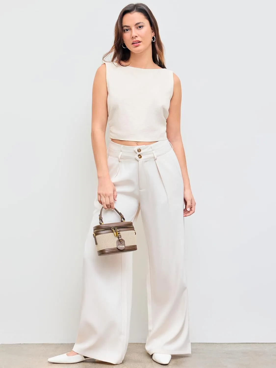 CIDER Shirts for Women Linen Blend Boat Neck Knotted Backless Sleeveless Summer Crop Tank Top Blouse