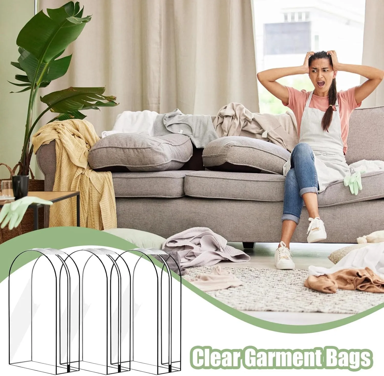 Clear Garment Bag - 3x Hangable Dustproof Garment Covers |Waterproof Clothes Cover with Zipper | Suit Bags for Closet Storage, Clothes and Goans