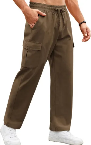 COOFANDY Mens Casual Cargo Pants Relaxed Fit Outdoor Hiking Pants Cotton Drawstring Sweatpants with Pockets