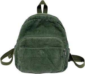 Corduroy Backpack, Small Simple Backpack Y2K Aesthetic Backpack Casual Daypack Backpacks for Women, Green, One Size