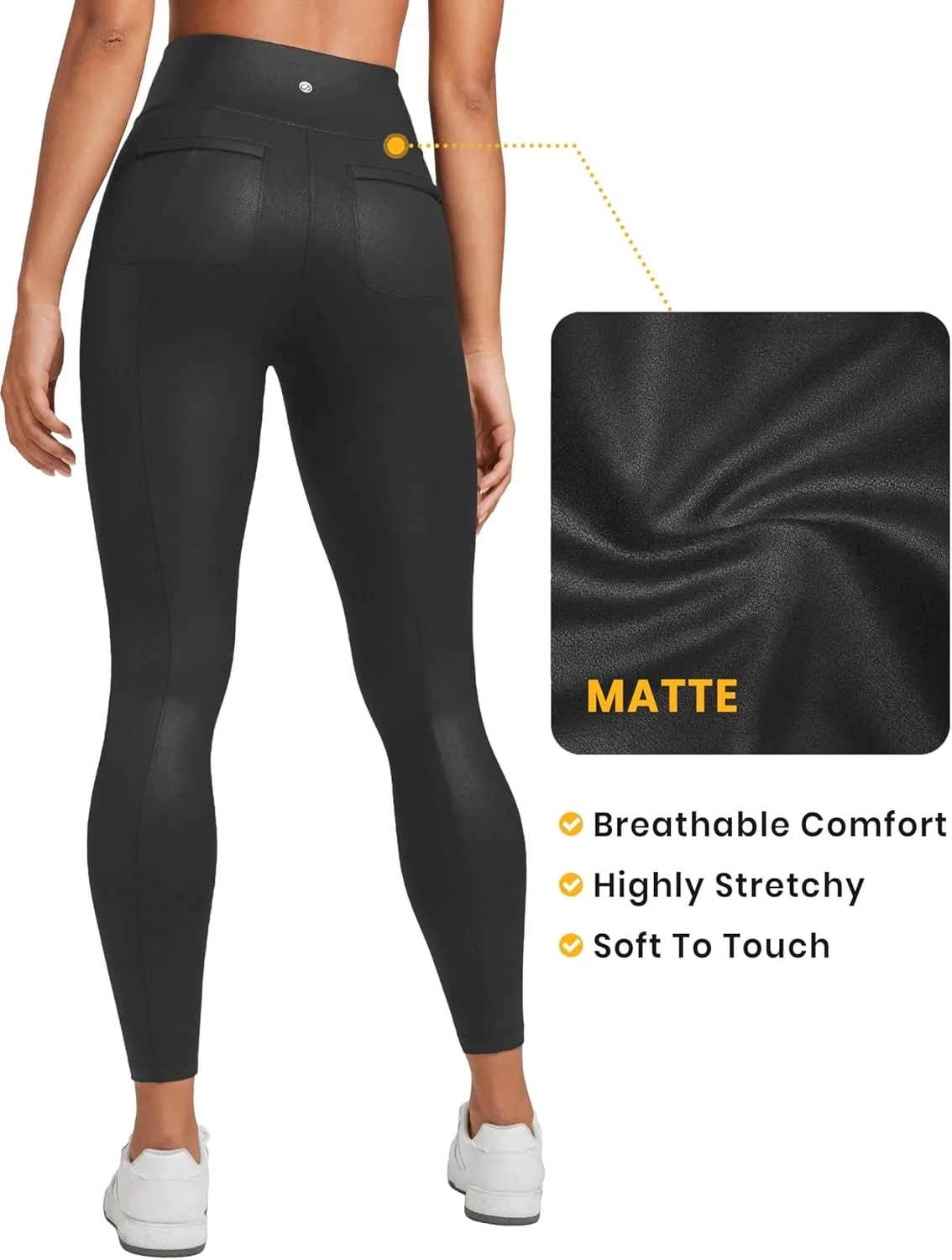 CRZ YOGA Butterluxe Women Matte Faux Leather Leggings with Back Pockets 25" - High Waist Stretch Pleather Pants Tights