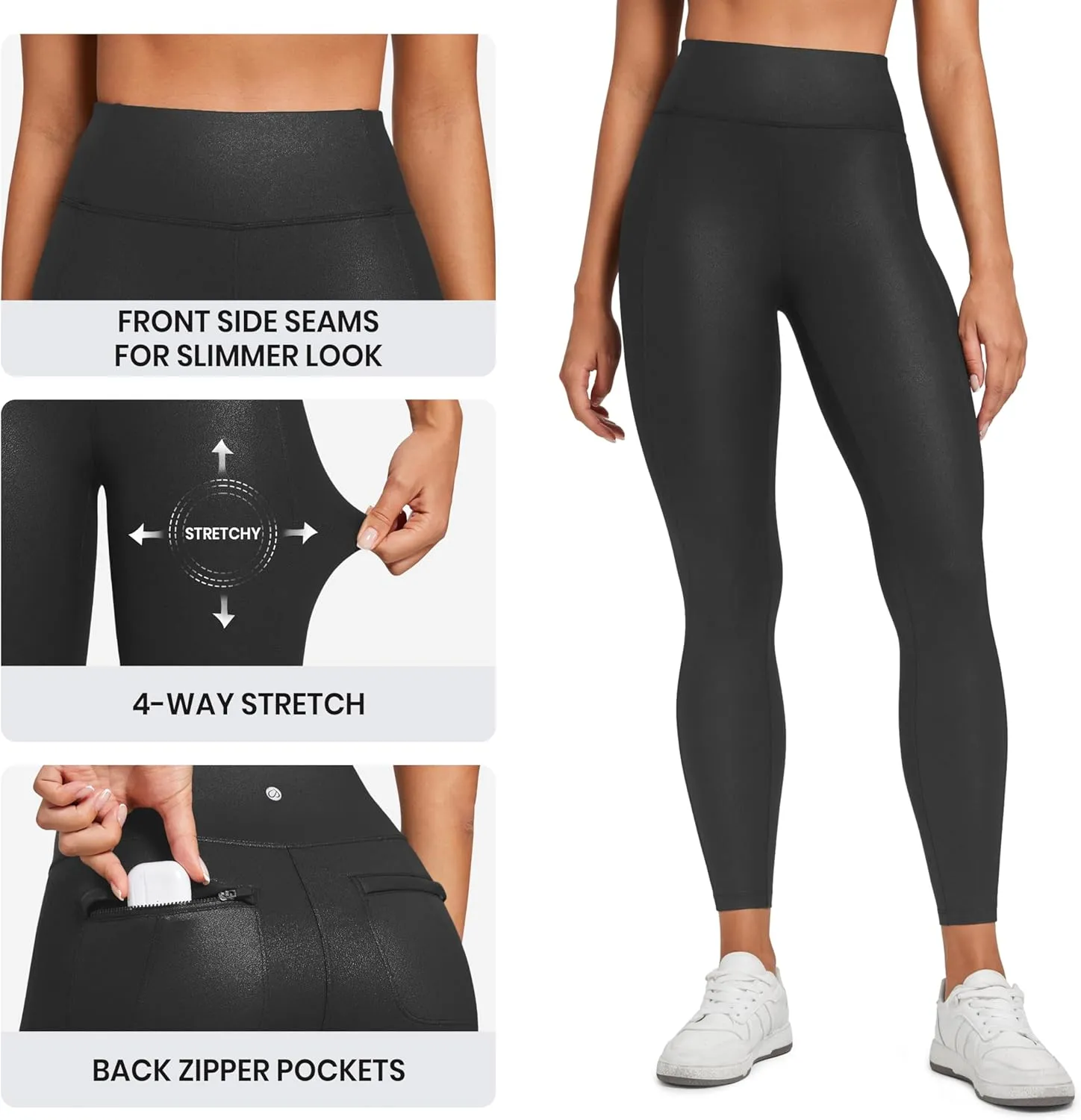 CRZ YOGA Butterluxe Women Matte Faux Leather Leggings with Back Pockets 25" - High Waist Stretch Pleather Pants Tights