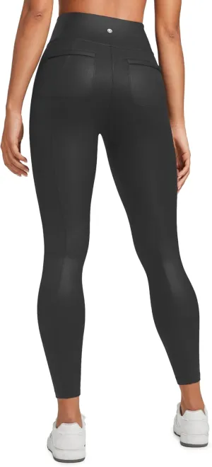 CRZ YOGA Butterluxe Women Matte Faux Leather Leggings with Back Pockets 25" - High Waist Stretch Pleather Pants Tights