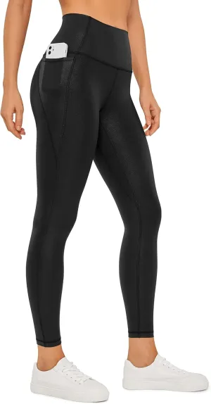 CRZ YOGA Womens Butterluxe Matte Faux Leather Leggings 25" - High Waisted Pockets Buttery Soft Lounge