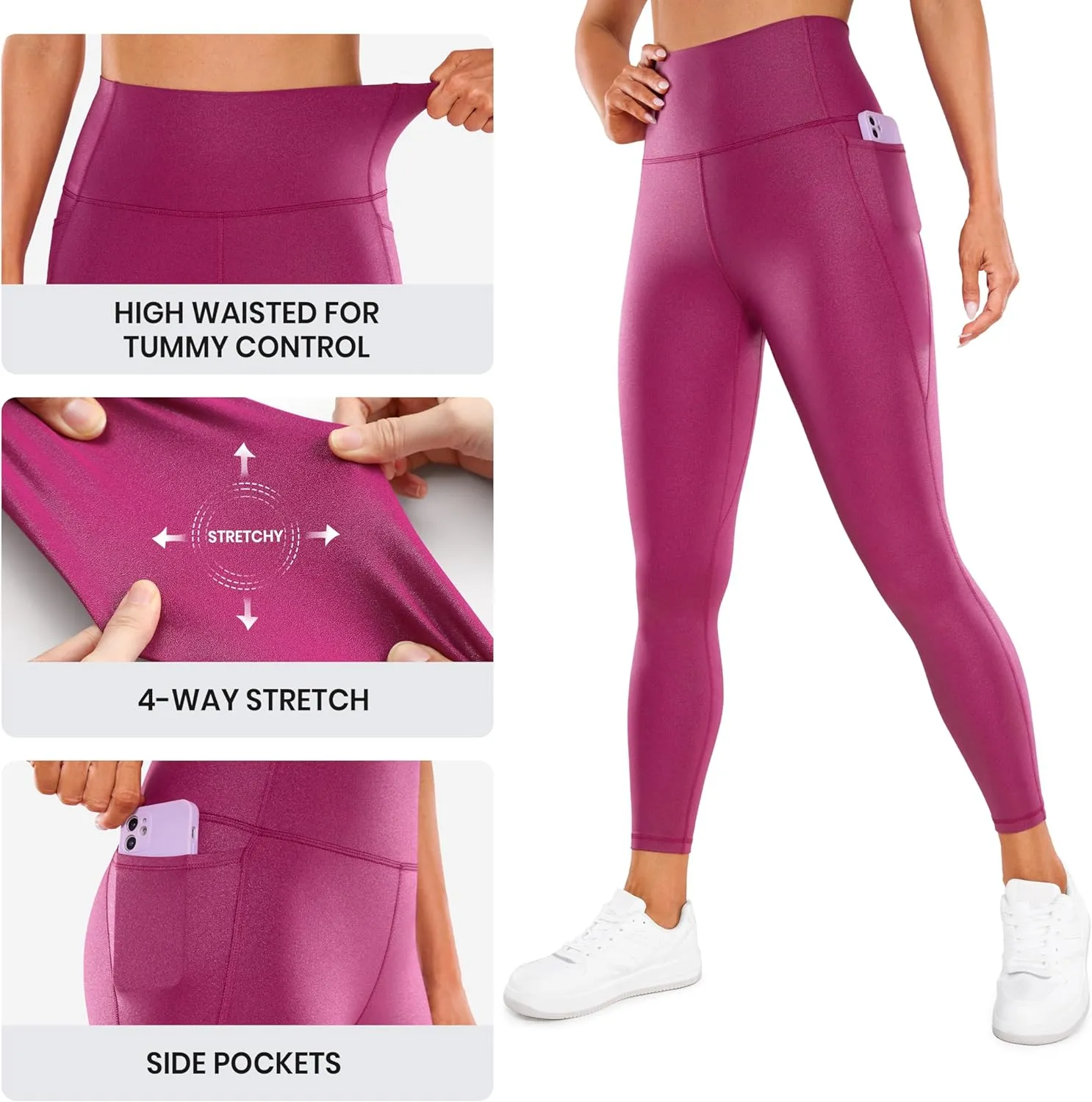 CRZ YOGA Womens Butterluxe Matte Faux Leather Leggings 25" - High Waisted Pockets Buttery Soft Lounge