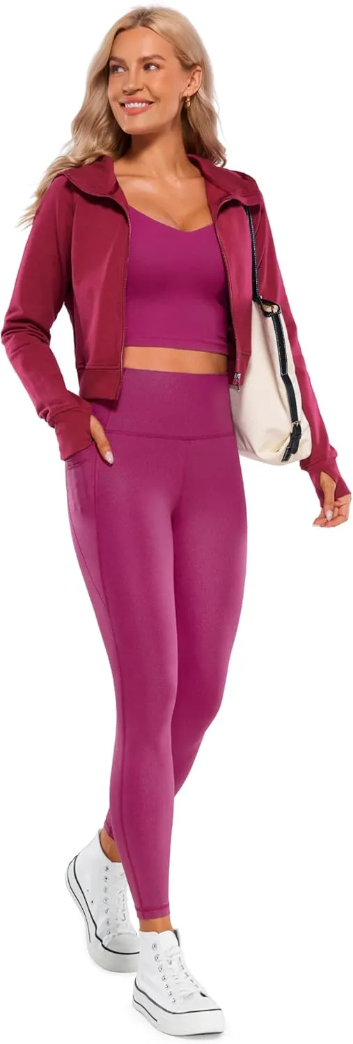 CRZ YOGA Womens Butterluxe Matte Faux Leather Leggings 25" - High Waisted Pockets Buttery Soft Lounge