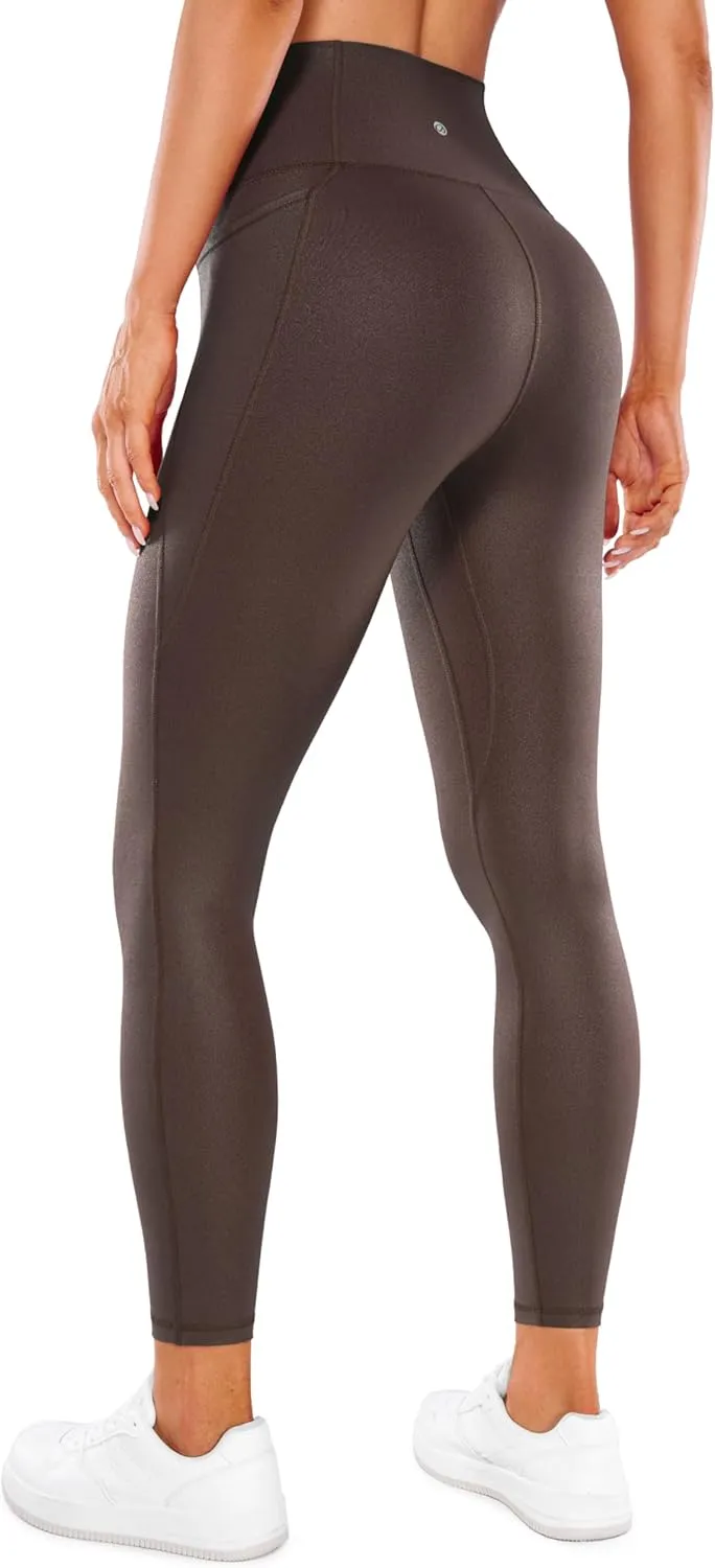 CRZ YOGA Womens Butterluxe Matte Faux Leather Leggings 25" - High Waisted Pockets Buttery Soft Lounge