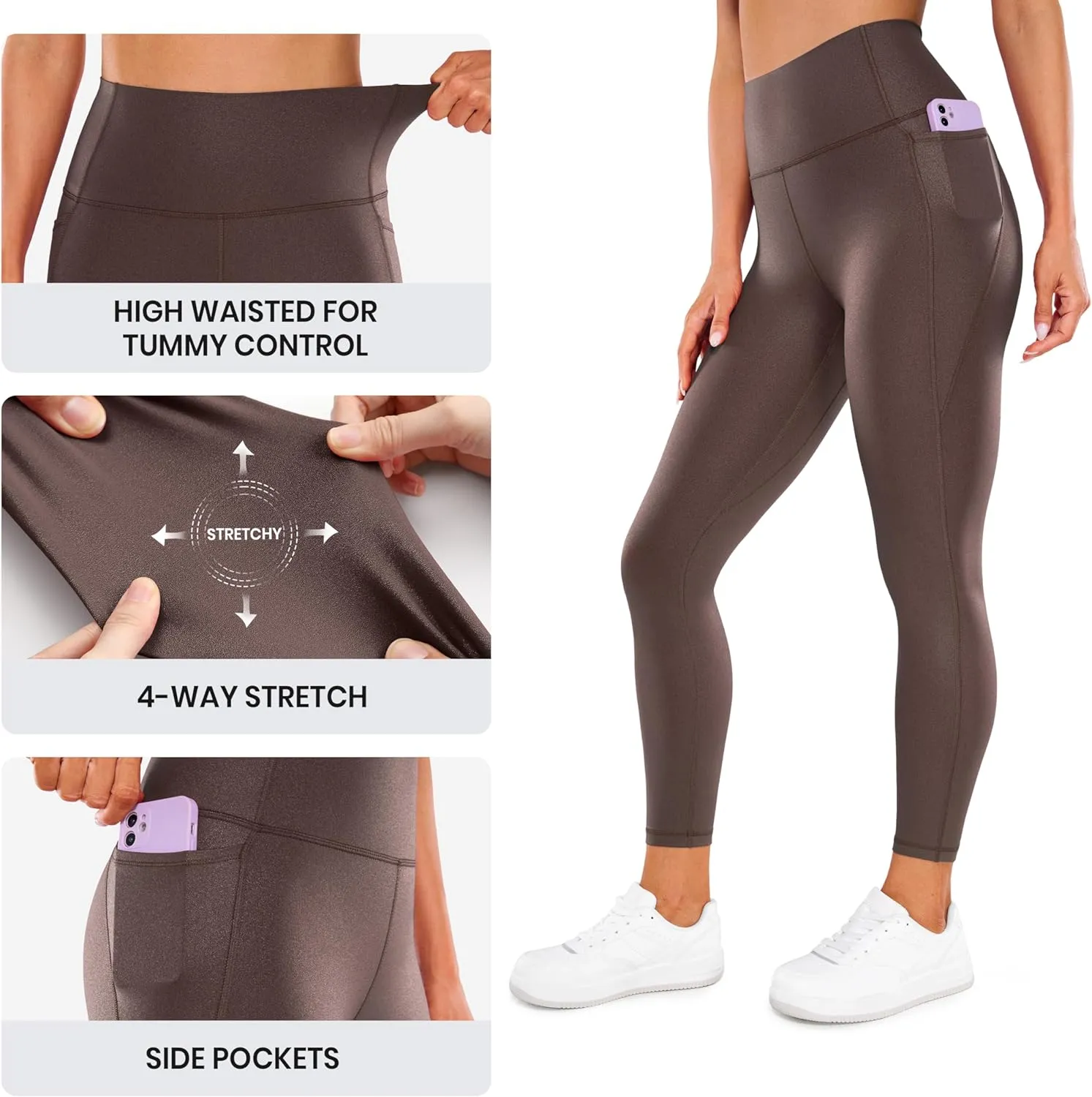CRZ YOGA Womens Butterluxe Matte Faux Leather Leggings 25" - High Waisted Pockets Buttery Soft Lounge