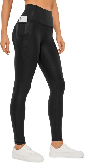 CRZ YOGA Womens Butterluxe Matte Faux Leather Leggings 28'' - High Waisted Pockets Buttery Soft Lounge