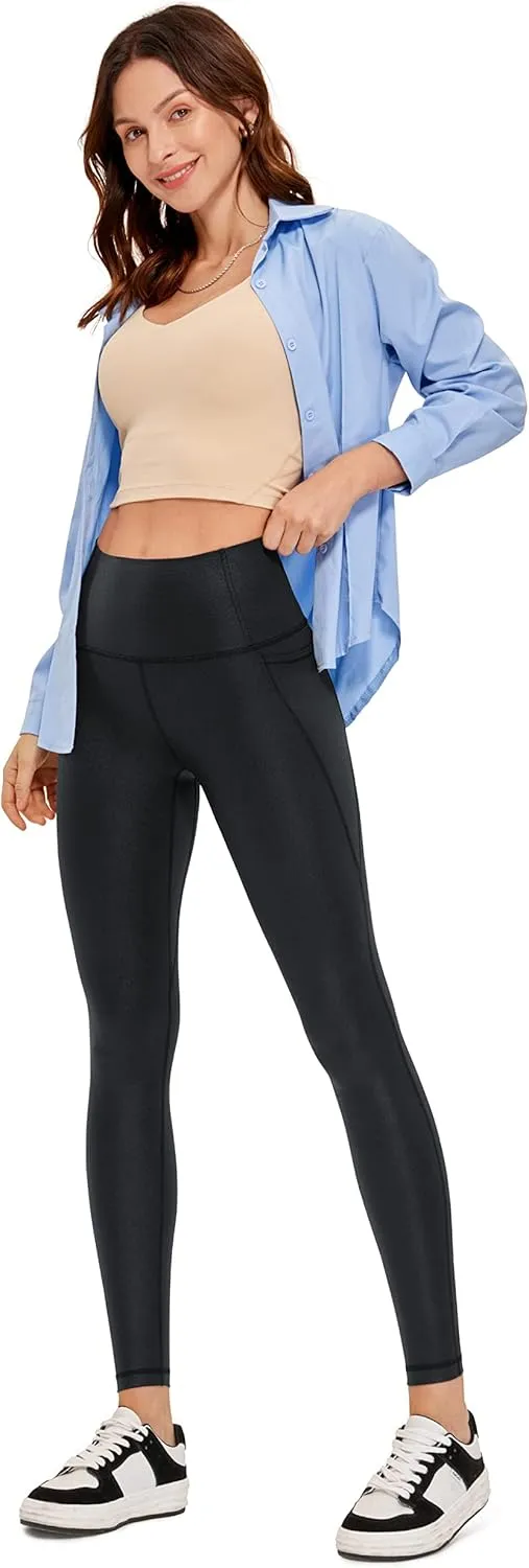 CRZ YOGA Womens Butterluxe Matte Faux Leather Leggings 28'' - High Waisted Pockets Buttery Soft Lounge
