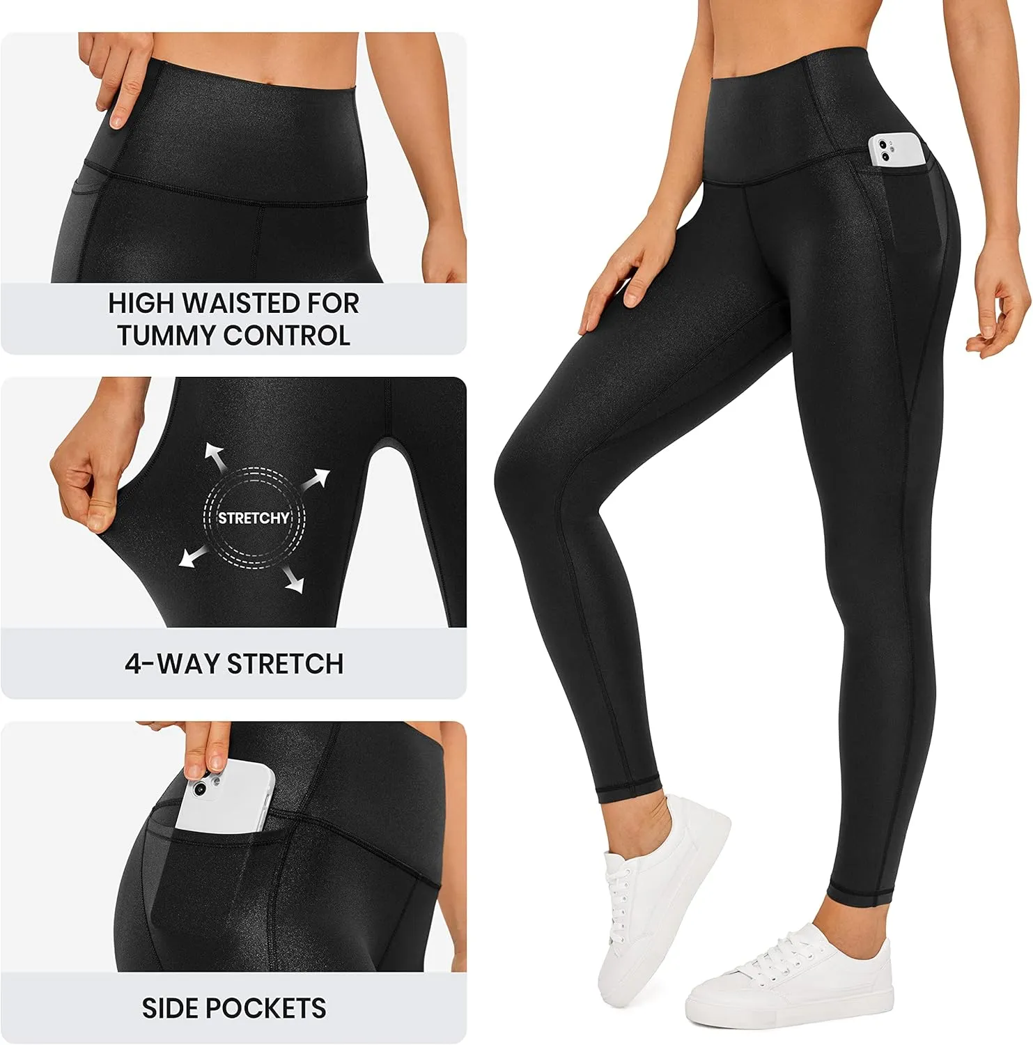 CRZ YOGA Womens Butterluxe Matte Faux Leather Leggings 28'' - High Waisted Pockets Buttery Soft Lounge