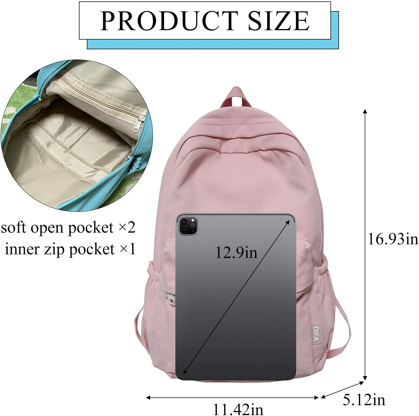 Cute Aesthetic Backpack, Simple Solid Color Backpacks Y2K Kawaii Backpack Travel Laptop Backpack, Pink, One Size