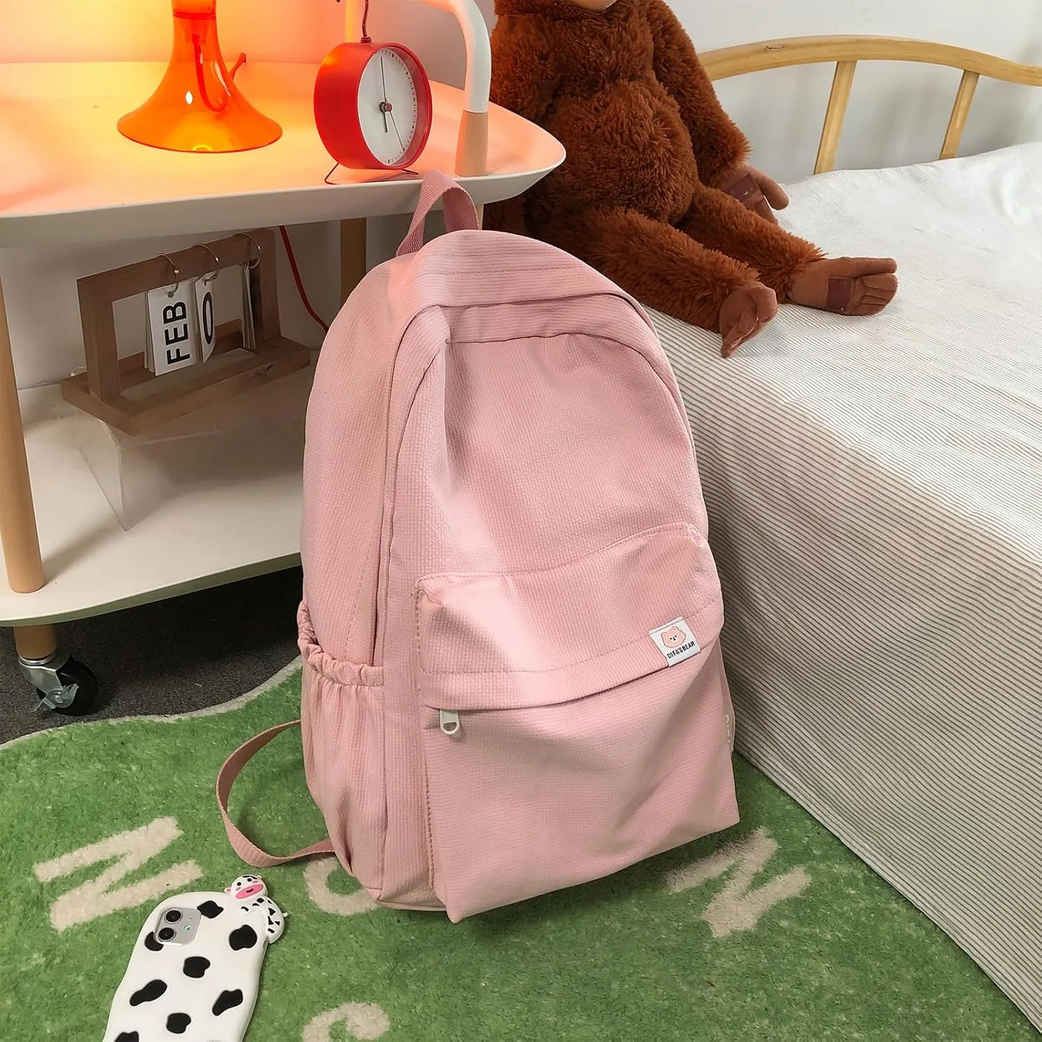 Cute Aesthetic Backpack, Simple Solid Color Backpacks Y2K Kawaii Backpack Travel Laptop Backpack, Pink, One Size